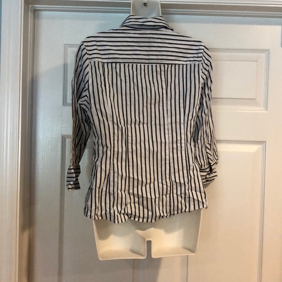 Talbots Black Striped button down top - Picture 2 of 4